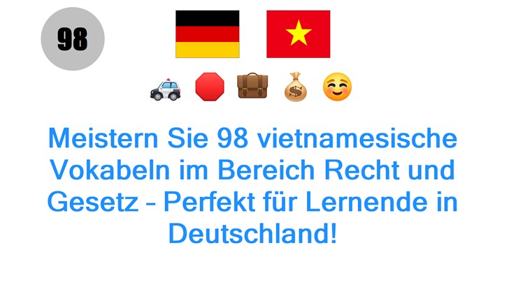 Meistern Sie 98 vietnamesische Vokabeln im Bereich Recht und Gesetz – Perfekt für Lernende in Deutschland!